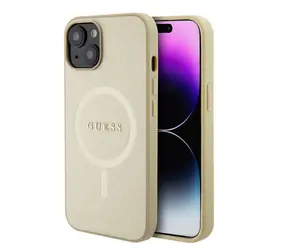 GUESS PU Saffiano MagSafe Zadní Kryt pro Apple iPhone 15 Plus béžová