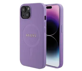 GUESS PU Saffiano MagSafe Zadní Kryt pro Apple iPhone 15 Plus fialová