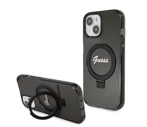 GUESS IML Ring Stand Glitter MagSafe Zadní Kryt pro Apple iPhone 15 černá