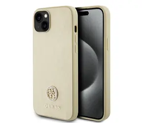 GUESS PU 4G Strass Metal Logo Zadní Kryt pro Apple iPhone 15 zlatá