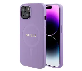 GUESS PU Saffiano MagSafe Zadní Kryt pro Apple iPhone 15 fialová