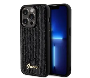 GUESS Sequin Script Logo Zadní Kryt pro Apple iPhone 14 Pro černá