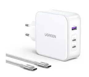UGREEN USB-A 2xUSB-C 140W GaN Rychlonabíječka bílá / USB-C/C kabel 2 m / 2x USB-C / 1x USB-A