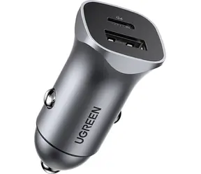 UGREEN Adaptér do auta šedá / 1x USB-C / 1x USB-A  / QC / 24W 