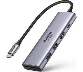 UGREEN 60384 Adapter 5v1 šedá / 1x USB-C 100W / 2x USB-A 3.2 / HDMI 4K / čtečka karet SD & TF
