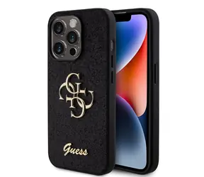 Guess PU Fixed Glitter 4G Metal Logo Zadní Kryt pro Apple iPhone 15 Pro černá