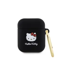 Hello Kitty Liquid Silicone 3D Kitty Head Logo Pouzdro pro AirPods 1 & 2 černá