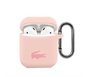 Lacoste Liquid Silicone Glossy Printing Logo Pouzdro pro Airpods 1 & 2 růžová