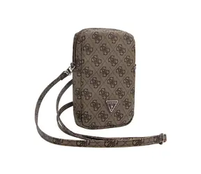Guess PU 4G Triangle Logo Wallet Phone Bag Zipper hnědá