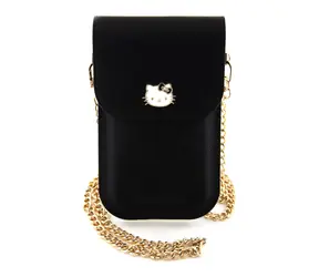 Hello Kitty PU Metal Logo Leather Wallet Phone Bag černá