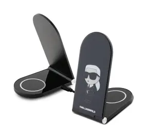 Karl Lagerfeld Aluminium Stolní Bezdrátová Magnetická Nabíječka 2v1 Ikonic NFT černá / 15 W 