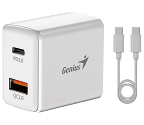 GENIUS PD-20ACP bílá / Nabájecí adaptér + kabel USB-C (M) - USB-C (M) 1m / 20W / USB-A / USB-C 