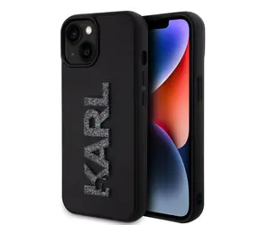 Karl Lagerfeld 3D Rubber Glitter Logo Karl Zadní Kryt pro Apple iPhone 15 černá