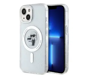 Karl Lagerfeld IML Glitter Karl and Choupette MagSafe Zadní Kryt pro Apple iPhone 15 čirá
