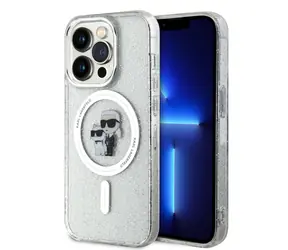 Karl Lagerfeld IML Glitter Karl and Choupette MagSafe Zadní Kryt pro Apple iPhone 15 Pro čirá