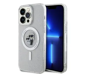 Karl Lagerfeld IML Glitter Karl and Choupette MagSafe Zadní Kryt pro Apple iPhone 15 Pro Max čirá