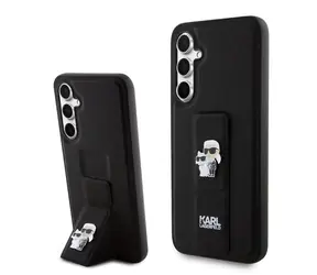 Karl Lagerfeld Saffiano Grip Stand Metal Logo Zadní Kryt pro Samsung Galaxy S23 FE černá