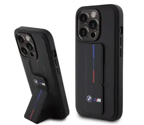 BMW "M" Collection PU Grip Stand Tricolor Line Zadní Kryt pro Apple iPhone 15 Pro černá