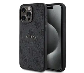 Guess PU Leather 4G Colored Ring MagSafe Zadní Kryt pro Apple iPhone 15 Pro Max černá