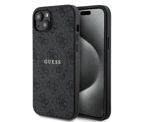 Guess PU Leather 4G Colored Ring MagSafe Zadní Kryt pro Apple iPhone 15 Plus černá