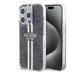 Guess IML 4G Gold Stripe Zadní Kryt pro Apple iPhone 15 Pro černá