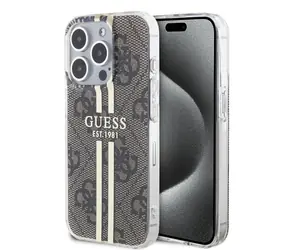Guess IML 4G Gold Stripe Zadní Kryt pro Apple iPhone 15 Pro hnědá