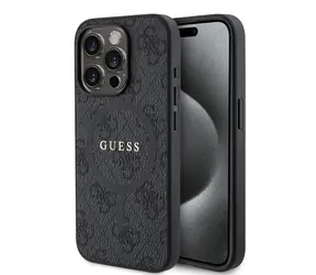 Guess PU Leather 4G Colored Ring MagSafe Zadní Kryt pro Apple iPhone 15 Pro černá