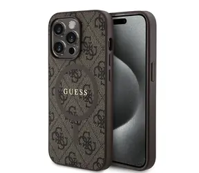 Guess PU Leather 4G Colored Ring MagSafe Zadní Kryt pro Apple iPhone 14 Pro hnědá