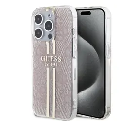 Guess IML 4G Gold Stripe Zadní Kryt pro Apple iPhone 15 Pro růžová