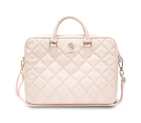 Guess PU Quilted 4G Metal Logo Computer Bag 15/16" růžová