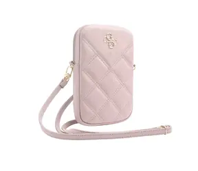 Guess PU Quilted 4G Metal Logo Wallet Phone Bag Zipper růžová
