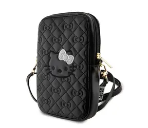 Hello Kitty PU Leather Quilted Pattern Kitty Head Logo Phone Bag černá
