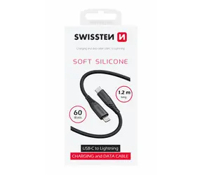 SWISSTEN SOFT SILICONE datový kabel USB-C (M) - Lightning (M) 1.2m černá / 60W / 3A