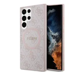 Guess PU Leather 4G Colored Ring MagSafe Zadní Kryt pro Samsung Galaxy S24 Ultra růžová