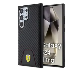 Ferrari PU Leather Bottom Carbon Zadní Kryt pro Samsung Galaxy S24 Ultra černá