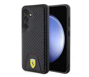 Ferrari PU Leather Bottom Carbon Zadní Kryt pro Samsung Galaxy S24 černá