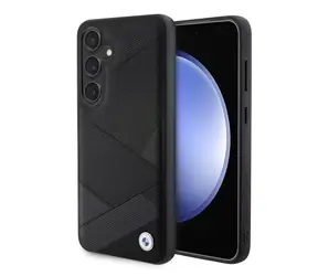 BMW Signature Leather Kovové Logo Zadní Kryt pro Samsung Galaxy S24 černá 