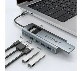 BlitzWolf Adaptér USB-C 6v1 HUB 190 mm stříbrná 