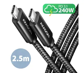 AXAGON BUCM2-CM25AB CHARGE Datový kabel USB-C 2.0 - USB-C 240W 2.5m černá