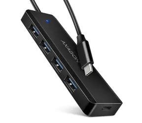 AXAGON HUE-C1C, 4x USB 5Gbps TRAVEL hub, USB-C napájecí konektor, kabel USB-C 19cm