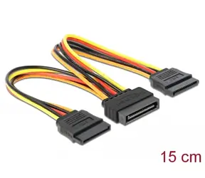 DeLock Kabel Power SATA 15pin (M) - 2x Power SATA 15pin (F) 0.15m