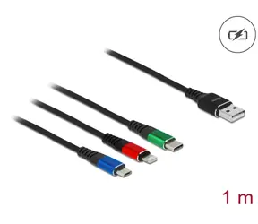 DeLock Napájecí kabel USB-A 2.0 (M) - USB Micro-B (M) & USB-C (M) & Lightning (M) 1m barevný