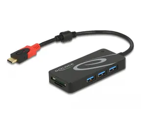 DeLock USB Hub USB 3.2 C (M) - 3x USB 3.2 A (F) & čtečka SD karet černá
