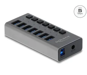 DeLock Externí USB Hub 5Gbps USB-B (F) - 7x USB-A (F) šedá