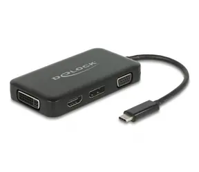 DeLock Adaptér USB-C (M) - VGA (F) & HDMI (F) & DVI (F) & DP (F) černá