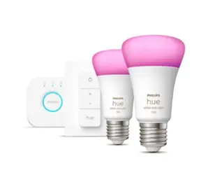 Philips Hue mostek + 2x E27 9W RGBW + switch / chytrá LED žárovka / 1055 lm / 2000-6500 k / rgb / stmívatelná