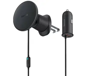 Baseus Magnetický držák telefonu do ventilace auta černá / s nabíječkou USB-A 15W+25W