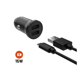 FIXED Autonabíječka s odnímatelným microUSB kabelem 15W černá / kabel 1m / 2x USB výstup / Smart Rapid Charge 