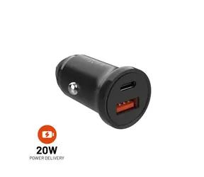 FIXED Autonabíječka s USB-C a USB výstupem a podporou PD 20W černá