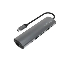 FIXED 6-portový hliníkový USB-C HUB Pro pro notebooky a tablety šedá / 2x USB / 2x USB-C / RJ45 / HDMI